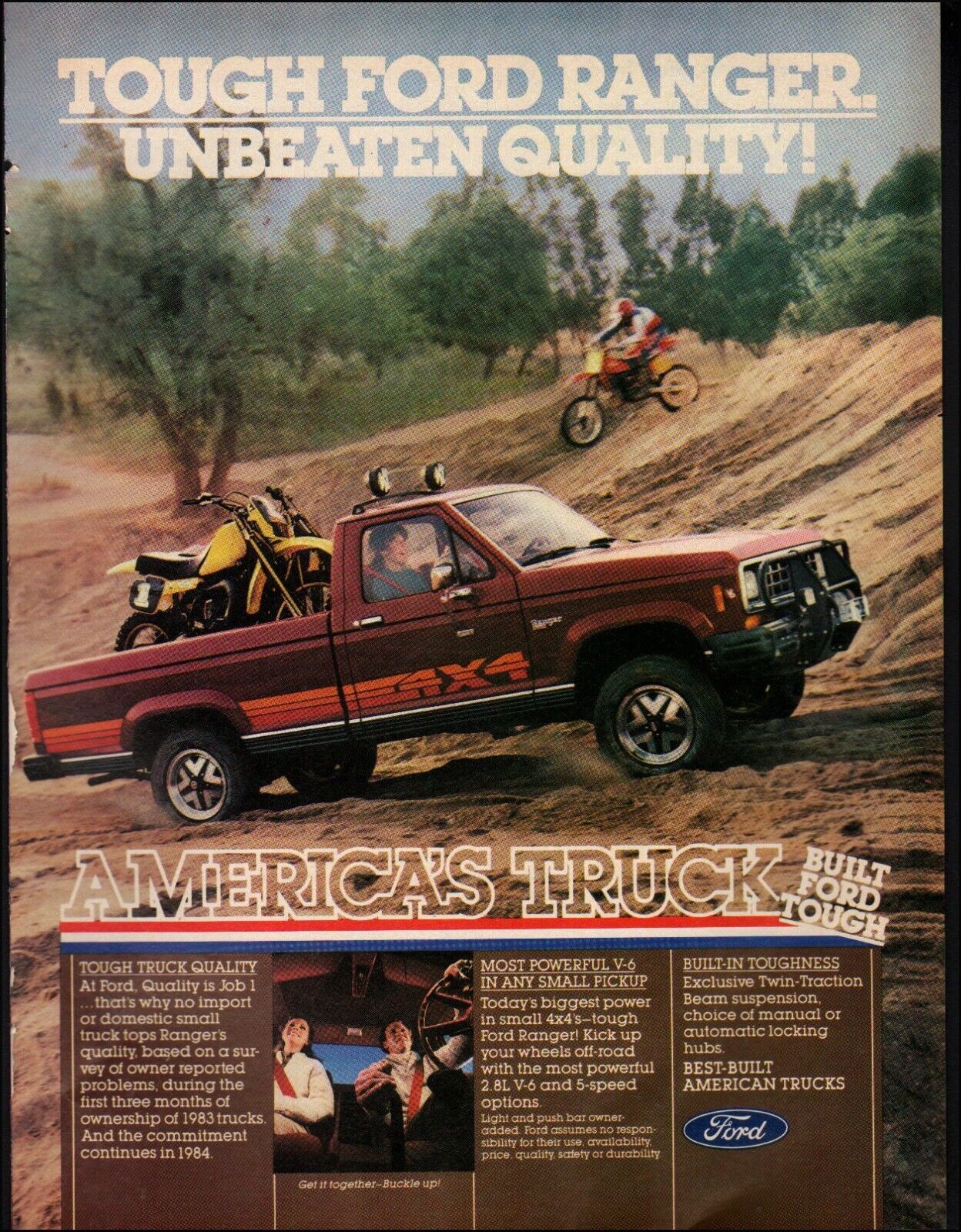 1984 Vintage ad Ford Ranger retro truck 4x4 Brown motorcycle photo    05/11/23