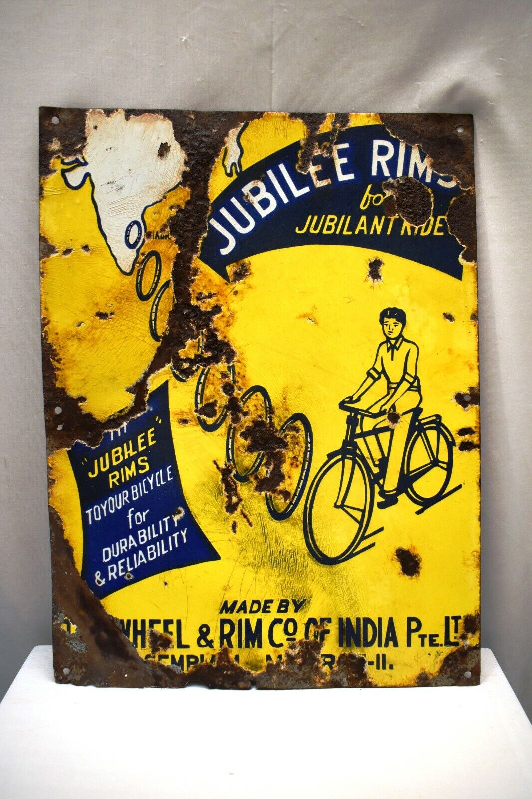 Vintage Sign Board Porcelain Enamel Jubilee Wheel & Rim Of Bicycle Collectibles\