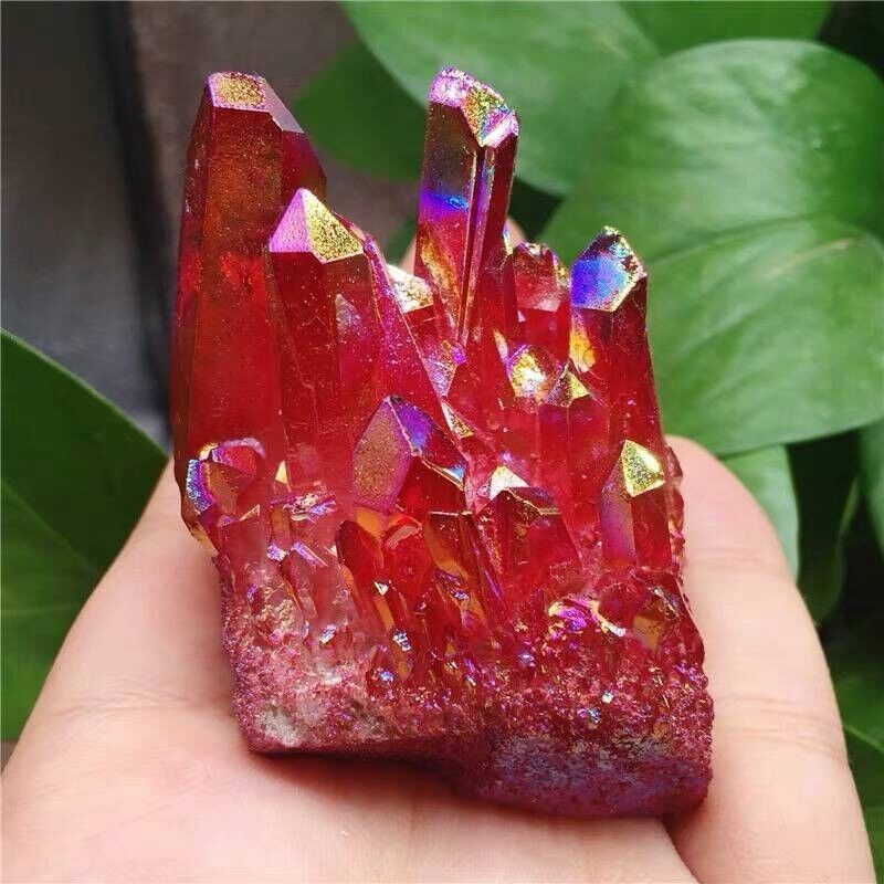 100g Natural Aura Red Quartz Crystal Cluster Titanium Specimens Ore Rock Stone
