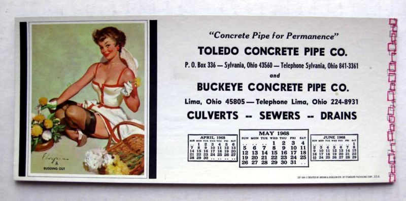 May 1968 Pinup Girl Calendar Blotter by Elvgren Blond Trimming Roses