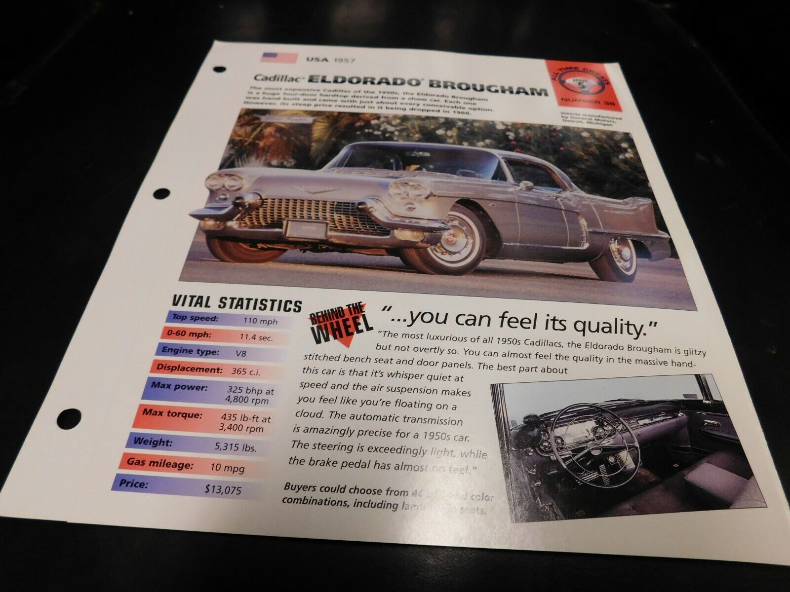 1957 Cadillac Eldorado Brougham Spec Sheet Brochure Photo Poster