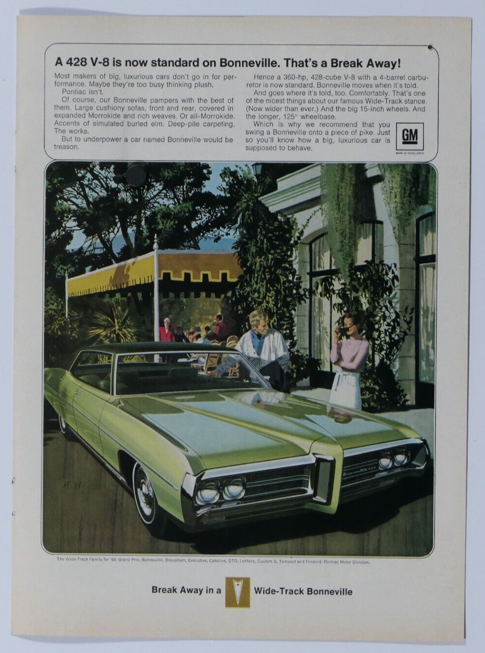 1969 Pontiac Bonneville 428 Vintage Original Print Ad 8.5 x 11\