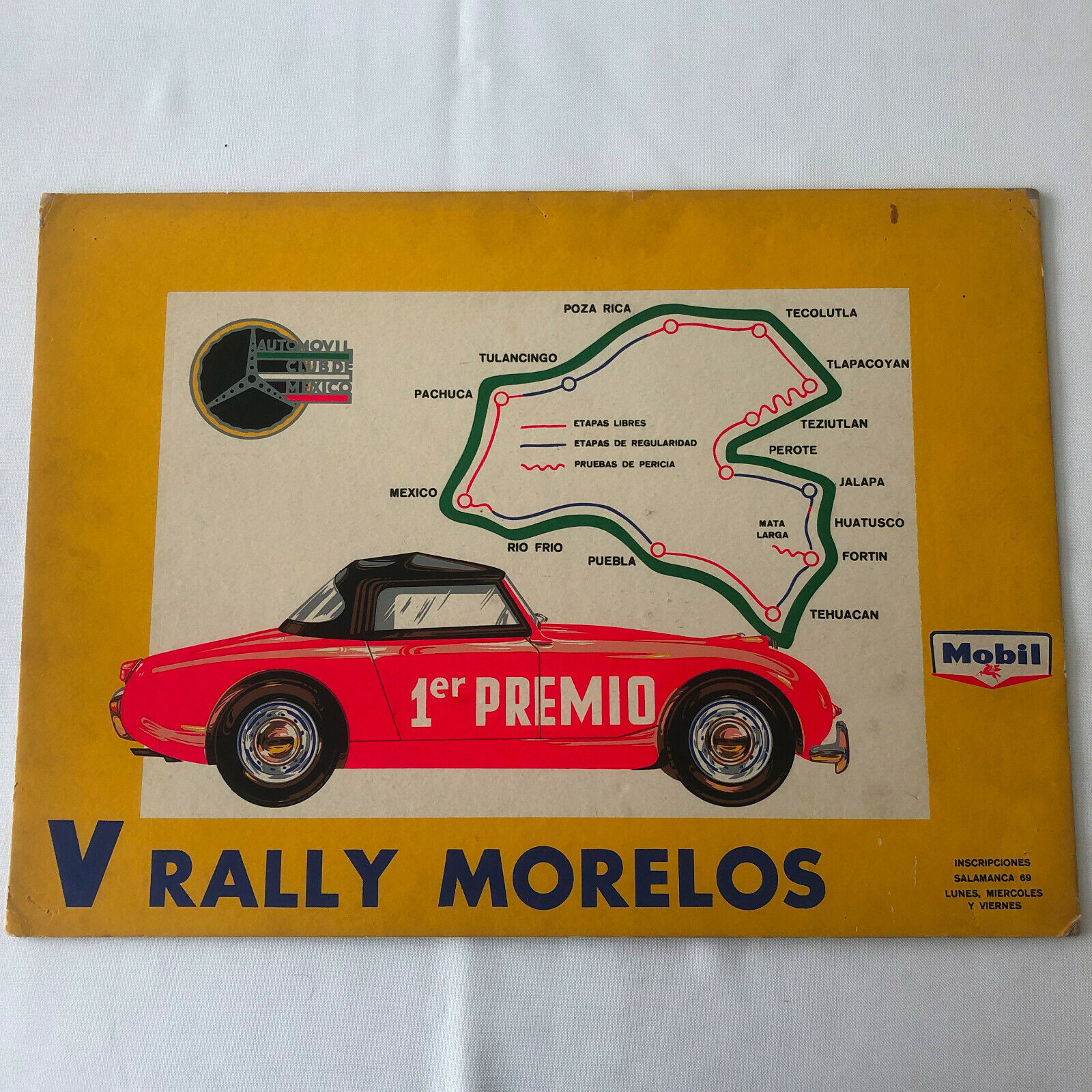 Vintage Poster Austin Healey Sprite Automovil Club Mexico Rally Morelos Racing