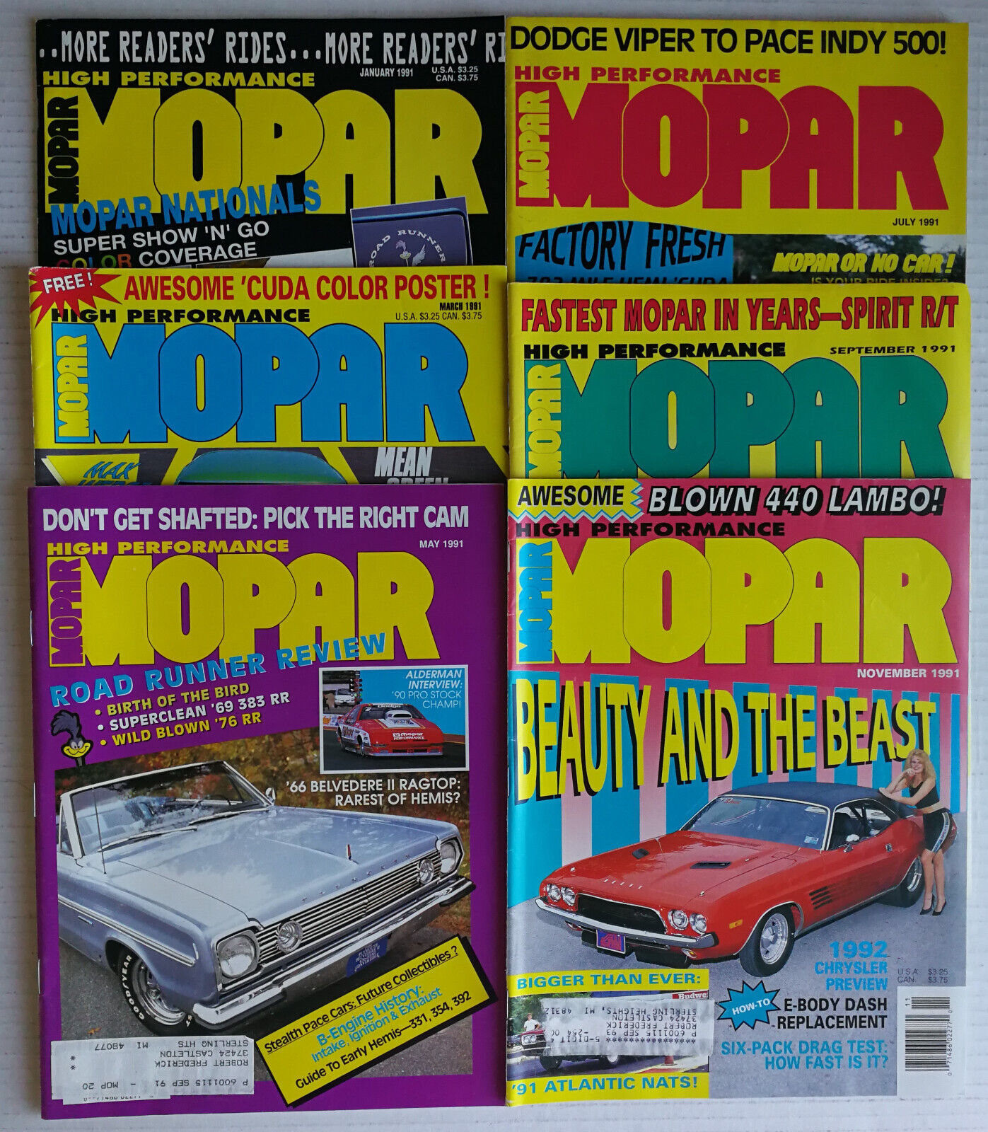 High Performance Mopar Magazine 1991 The Complete Year All 6 Full Issues