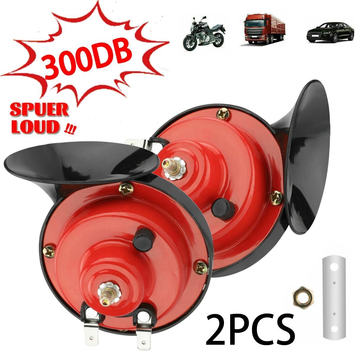 1Pair 12V high and low tone Super Loud strong penetration water proof car Horn
