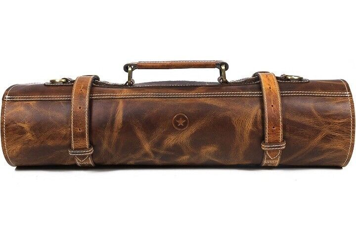 Leather Knife Roll Storage Bag, Elastic and Expandable 10 Pockets.143