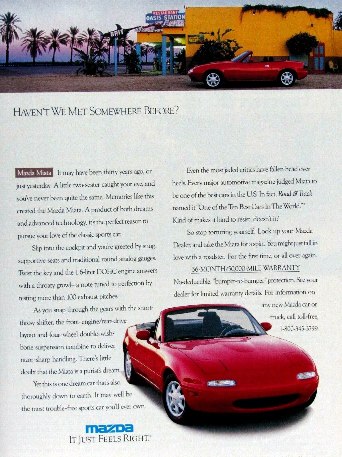 1991 Mazda Miata Convertible Red Vintage Haven\'t We Met? Original Print Ad