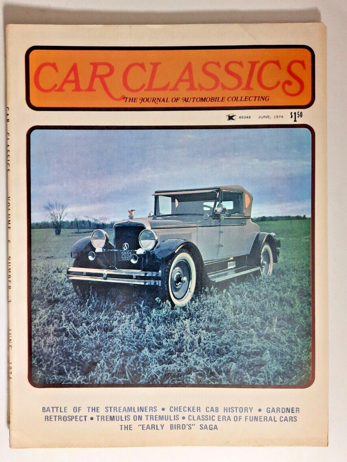Vintage June 1974 CAR CLASSICS magazine  pre-owned