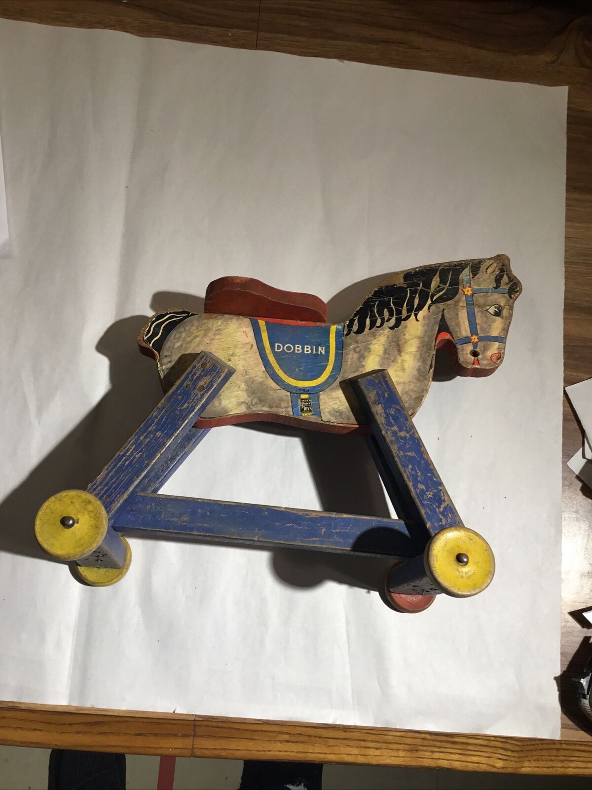 Vitage Horse Wooden On Wheels 14x14x6in T8