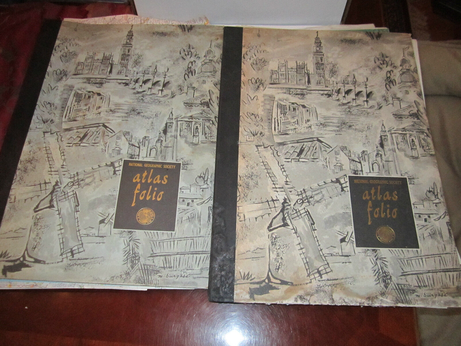 1958 & 1959 ATLAS FOLIOS - NATIONAL GEOGRAPHIC - LOADED WITH LOOSE MAPS - 