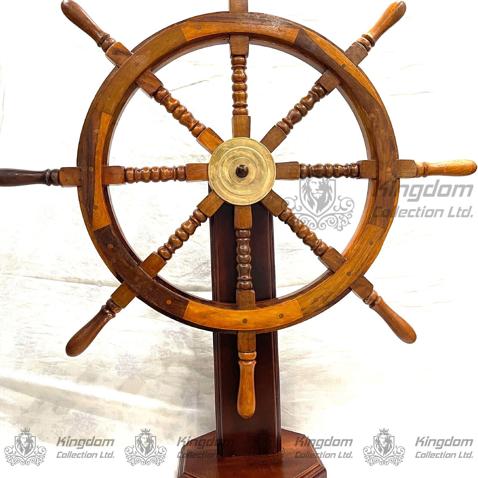 Wooden Ship Wheel with Brass Work Perfect for Nautical Theme Office & Home Decor