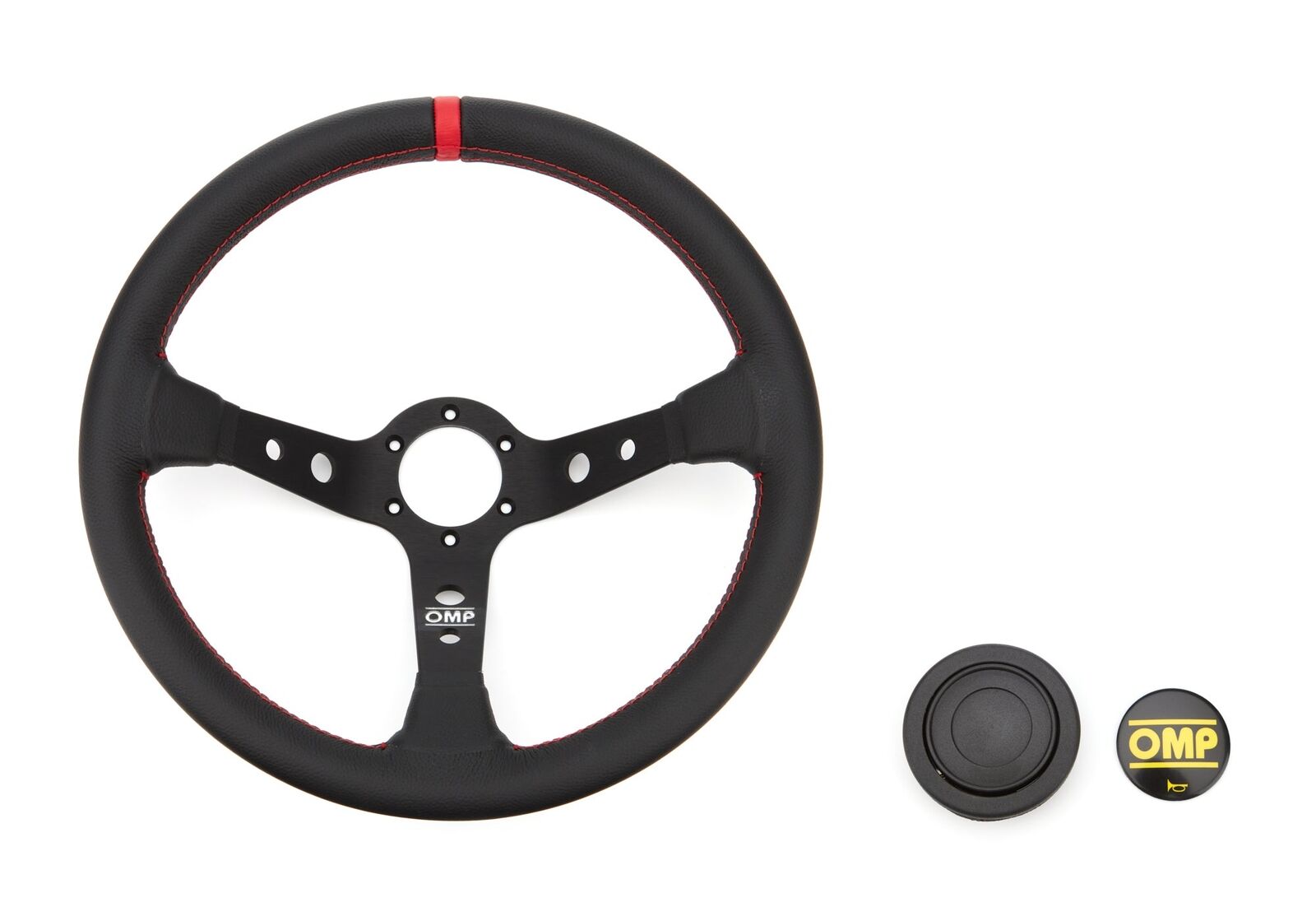 OMP RACING, INC. Corsica Steering Wheel Black and Red Leather