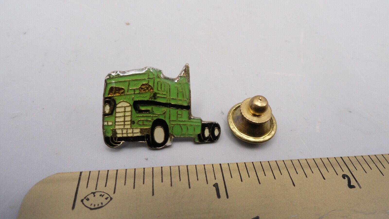 Vintage Green Cab-Over Flat Front Semi Truck Trucking Hat Lapel Pin