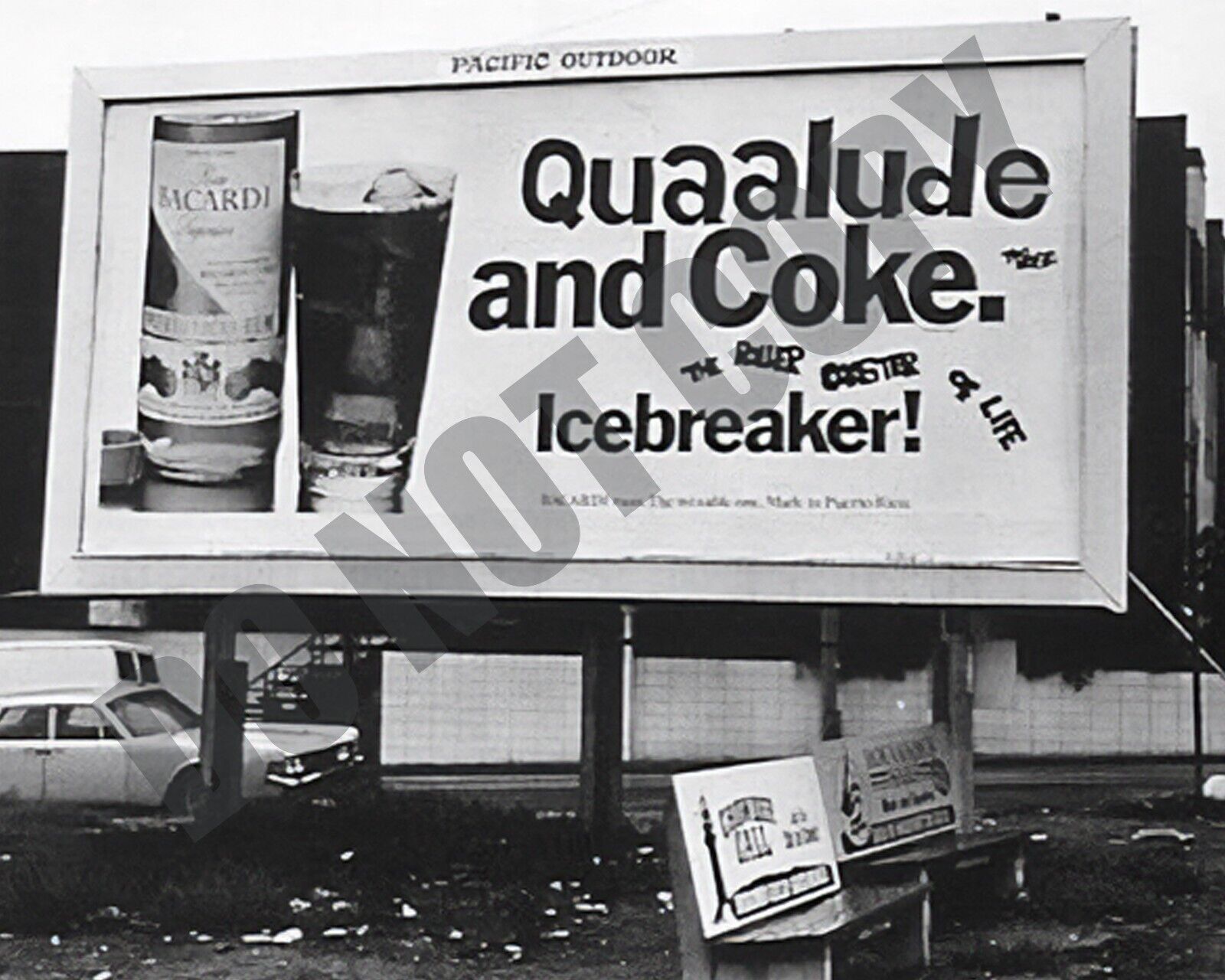 1970's Quaalude and Coke Bacardi Rum Billboard Ad Sign 8x10 Photo