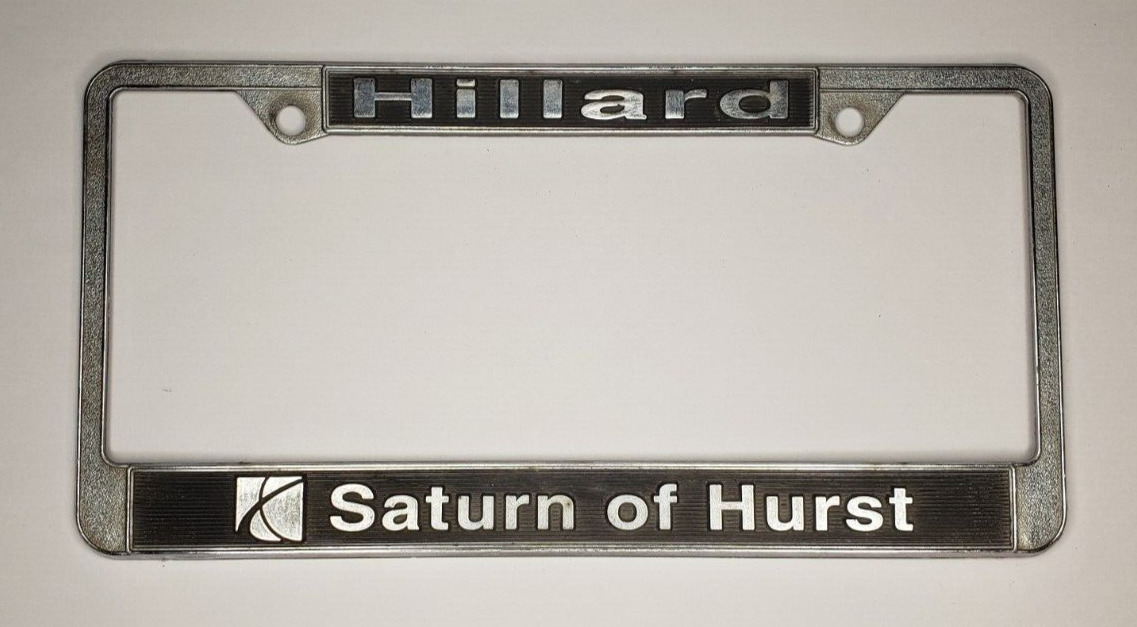 Rare Hillard Saturn of Hurst Chrome Metal License Plate Frame.  Made in USA