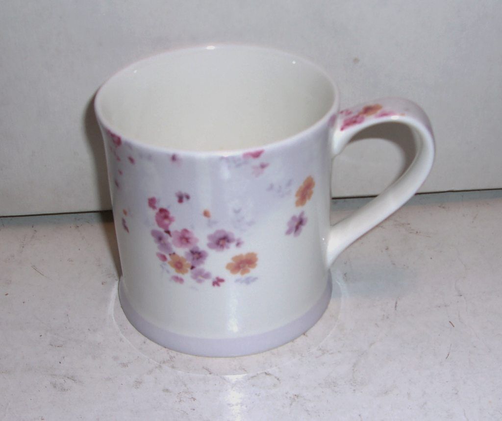 Stoneware Coffee Cup Mug Speckled Multi Colored Flowers Vintage Marked KN