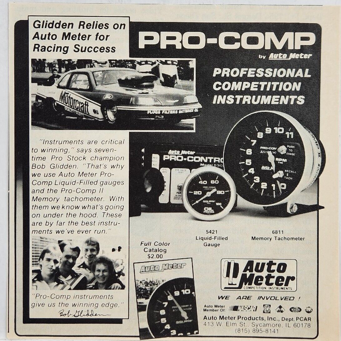 1987 Auto Meter Pro Comp Tach Instruments Print Ad Man Cave Poster Art Deco 80\'s