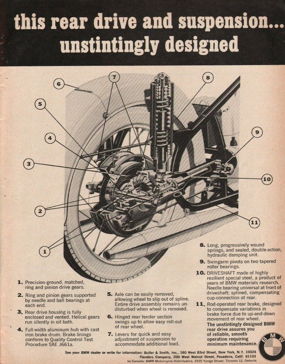 1968 BMW Rear Drive & Suspension - Vintage Motorcycle Advertisement