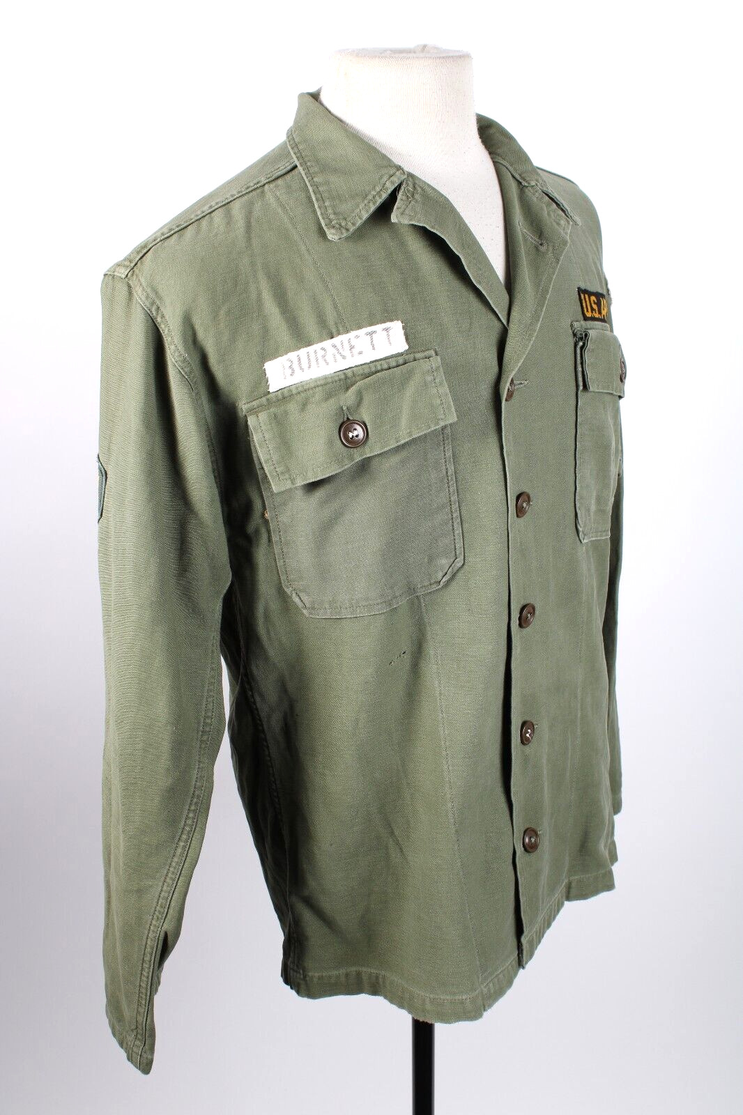 Vintage US ARMY OG-107 Sateen Fatigue Uniform Shirt USA Mens Medium