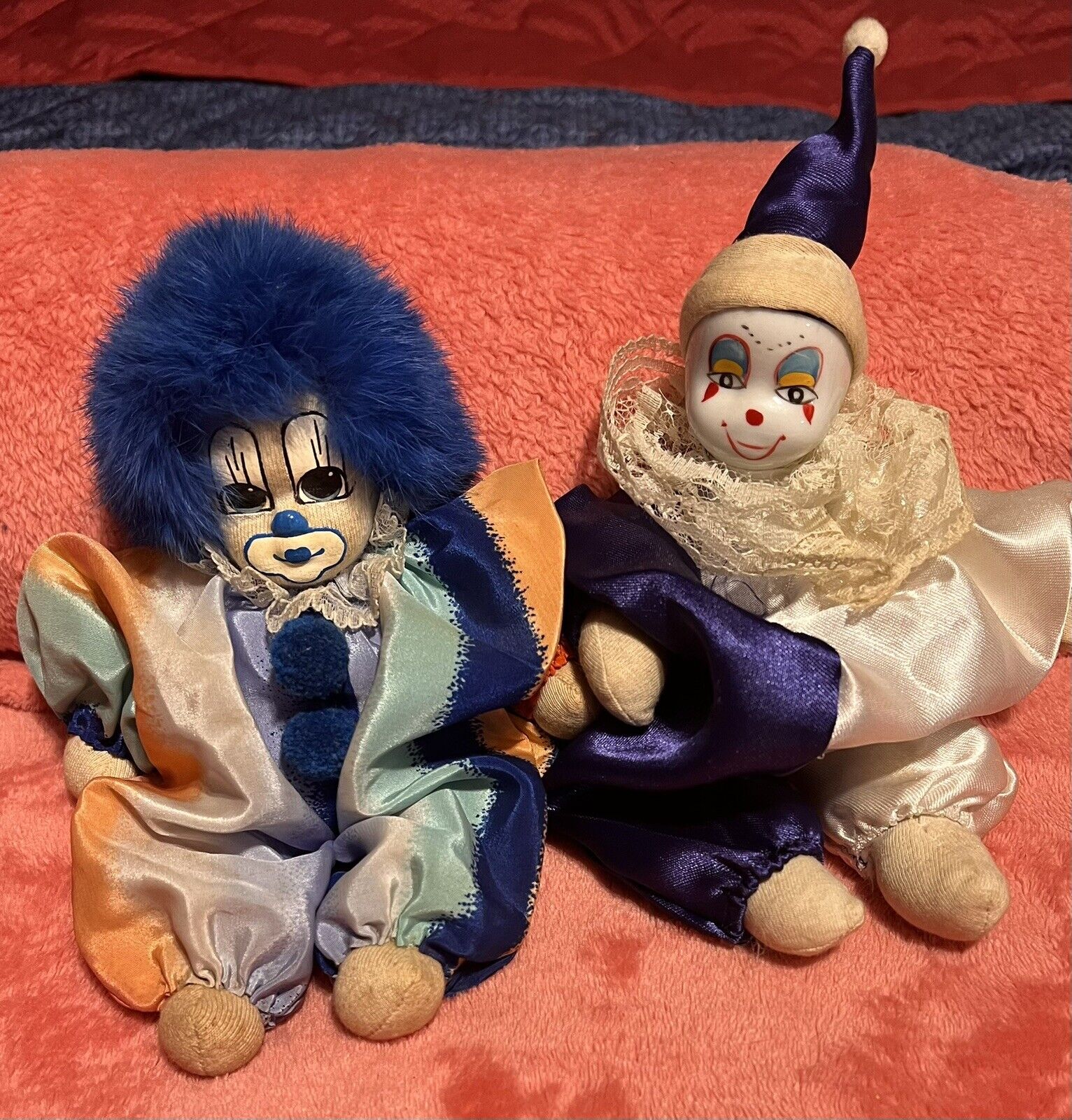 Vintage Q-TEE Clown And Porcelain Clown Dolls