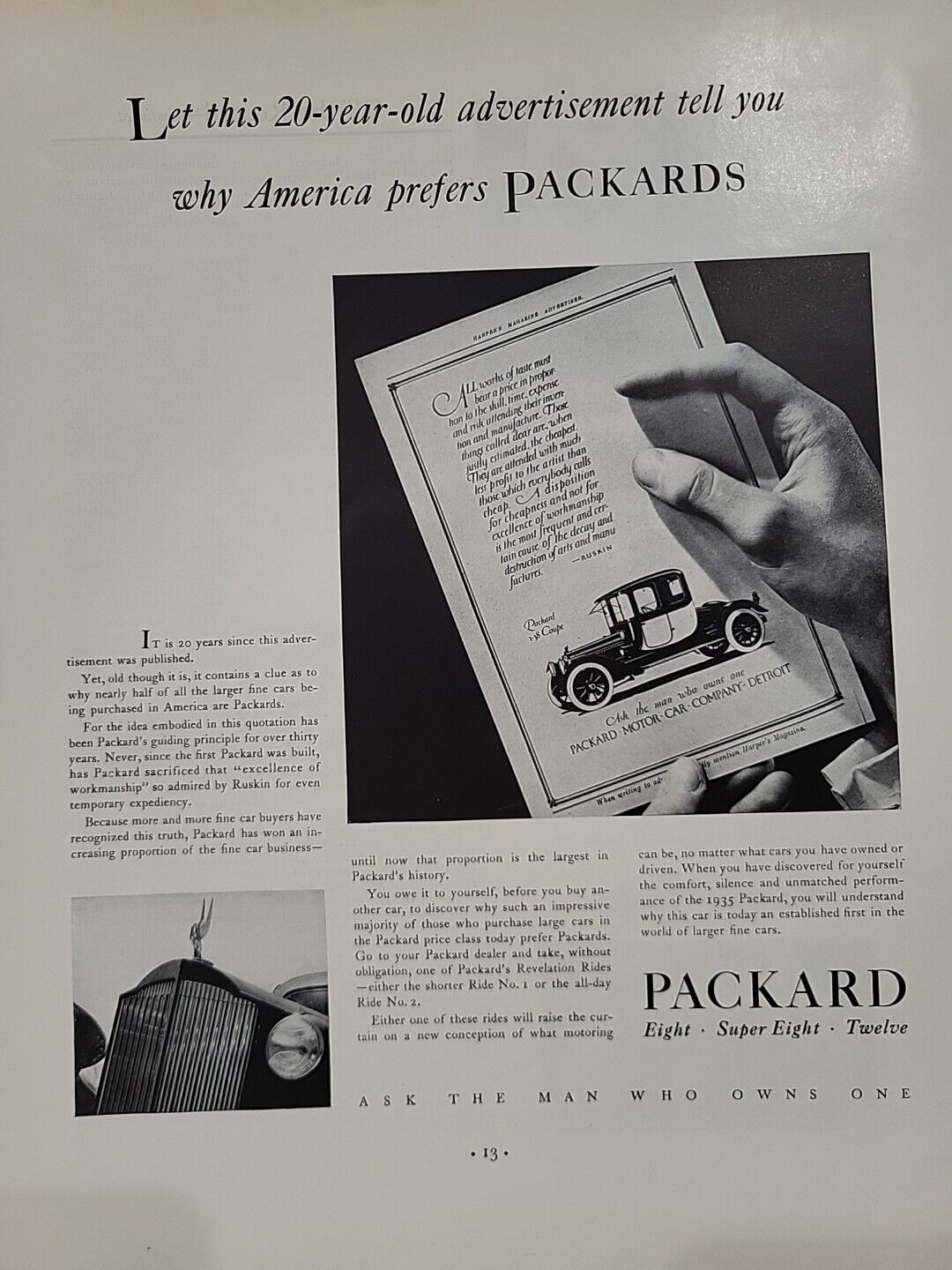 1935 Packard Motor Car Coupe Fortune Magazine Print Advertising Automobile