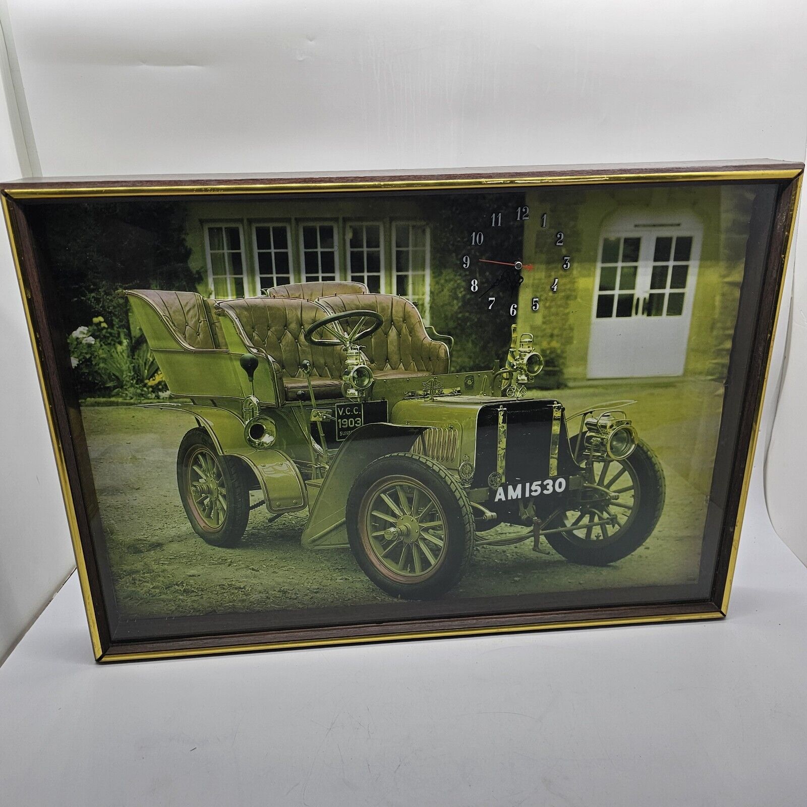 Unique Vintage Framed Wall Clock 1900s Rico Car AM1530 Spanish Classic Made 1981