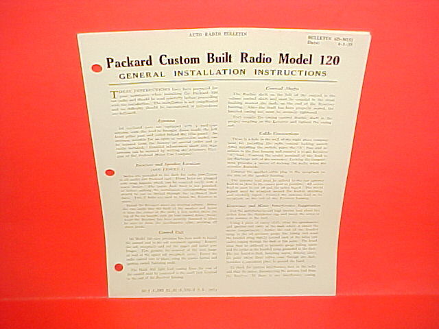 1935 PACKARD 120 ONE TWENTY PHILCO RADIO INSTALLATION & SERVICE MANUAL MODEL PT5