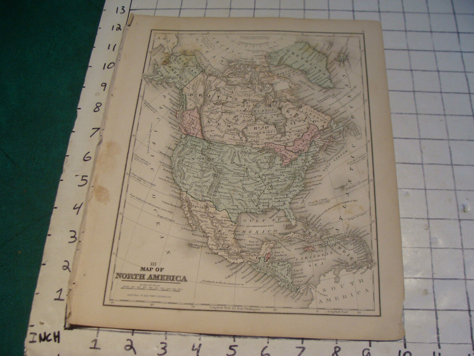 Vintage Original 1866 Mitchell Map: NORTH AMERICA map # 3 aprox 10 x 12\