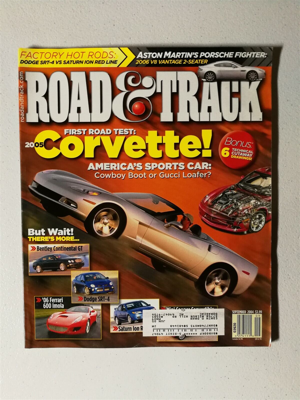 Road & Track September 2004 Corvette - Dodge SRT-4 - Bentley Continental GT