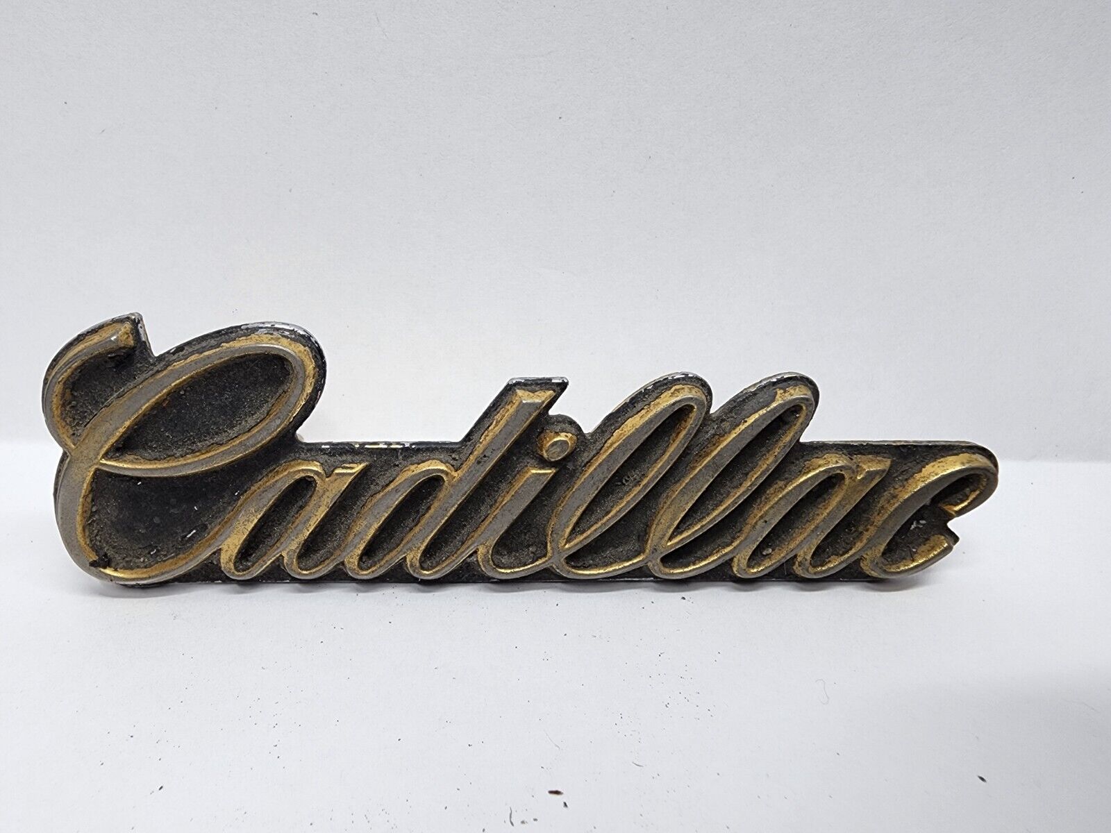 Vintage OEM Cadillac Script Badge Logo Emblem Metal Gold Tone 4