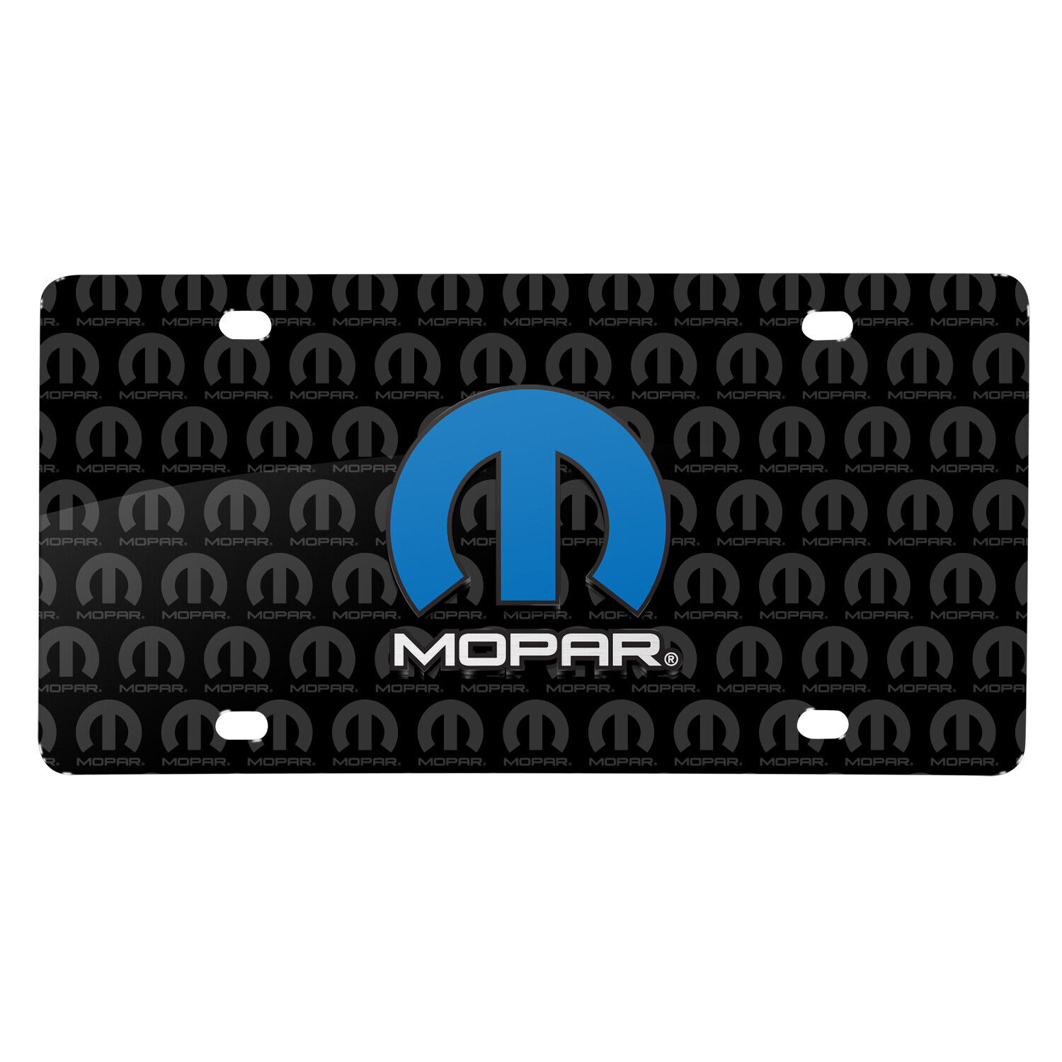 Mopar 3D Logo on Logo Pattern Black Aluminum License Plate