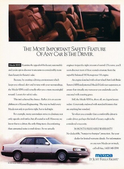 1991 Mazda 929 929S - Original Advertisement Print Art Car Ad J878