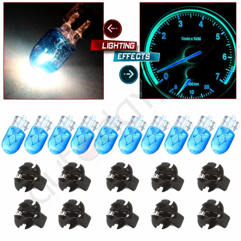 10Pcs T10 194 Blue Halogen Bulbs W/ Twist Locks Sockets Dash Cluster Light Lamp