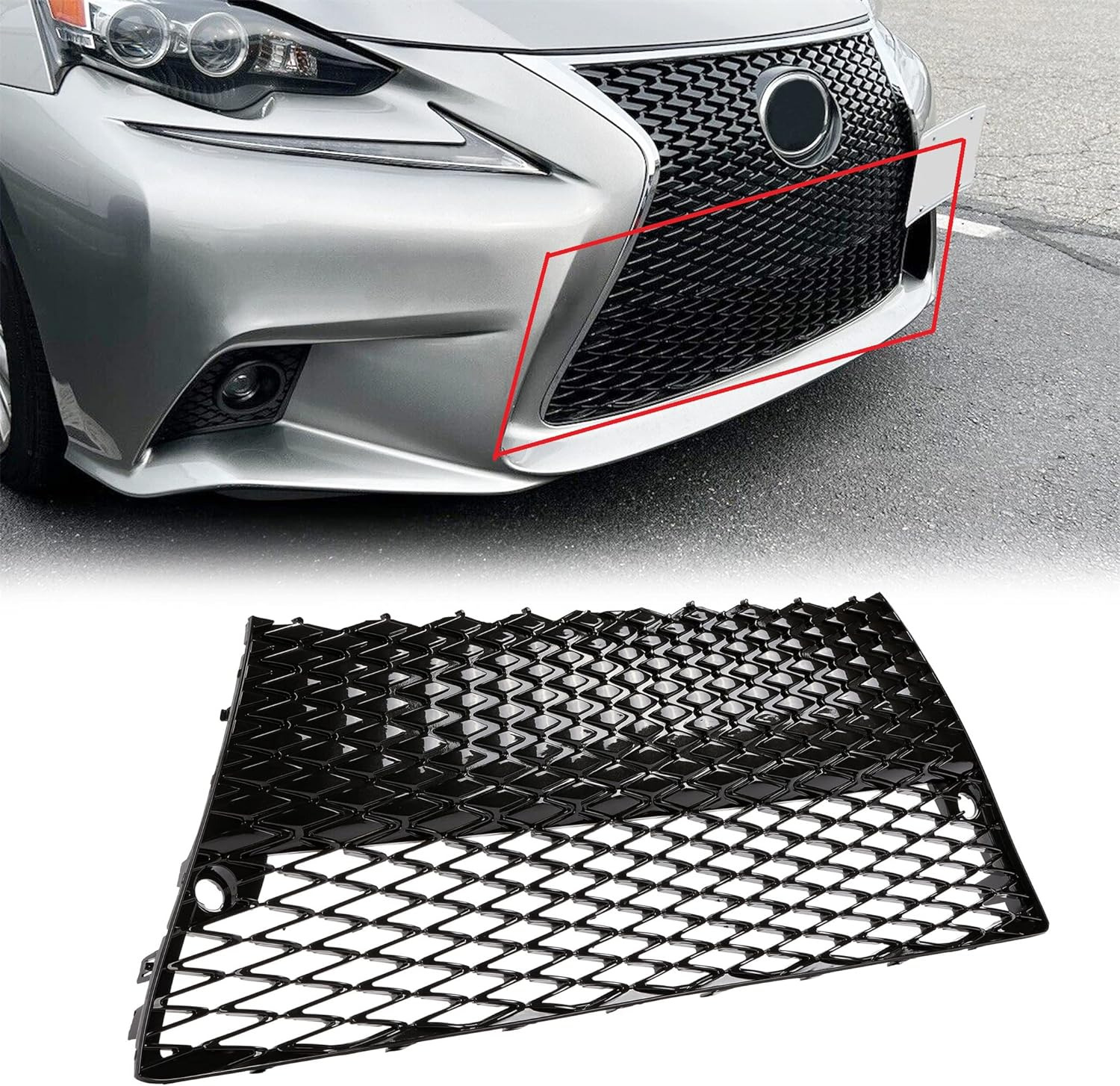 Front Lower Bumper Grille Grill Black Plastic Compatible with 2014-2016 Lexus Is