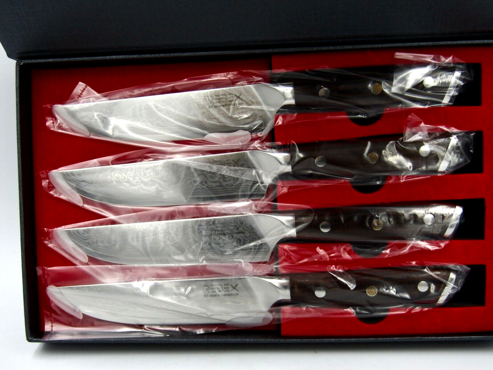 4 Pc - 67 Layers Damascus steak knife set by REBEX with Rosewood Handle ($300)