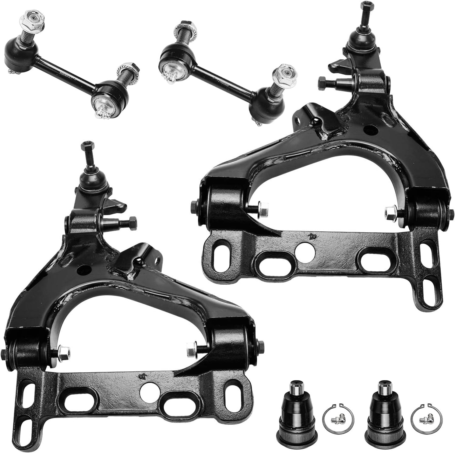 - 6Pc Front Lower Control Arms W/Ball Joints Assembly + Upper Ball Joints + Fron