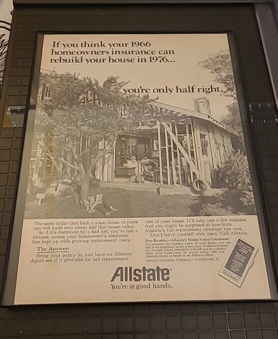1976 Allstate Insurance Rebuild Your House 1976 Vintage Print Ad Framed 8.5x11 