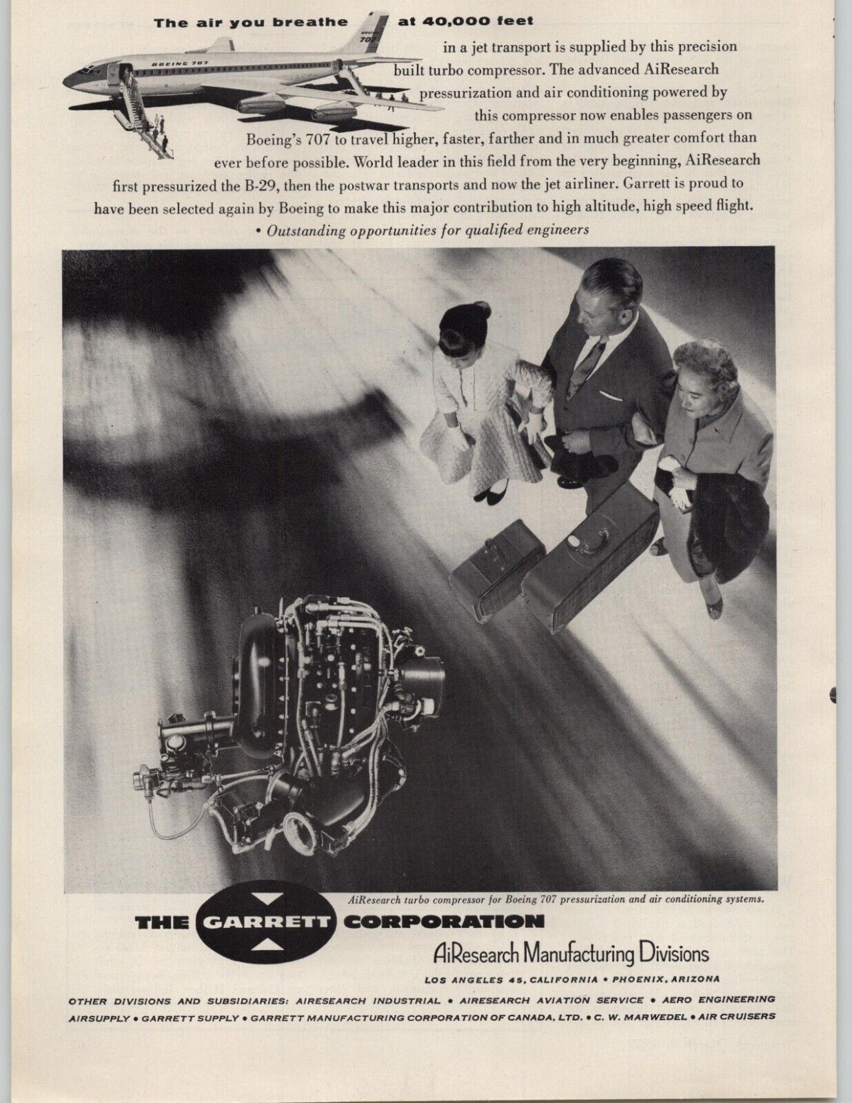 1959 The Garrett Corporation Vintage Print Ad Boeing 707 Turbo Compressor AC Pic