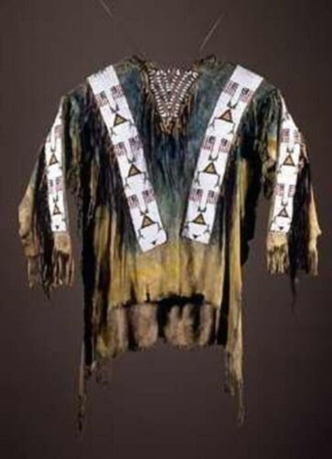 Old Style Beaded Hand Colored Buckskin Suede Hide Powwow Regalia Shirt NS78