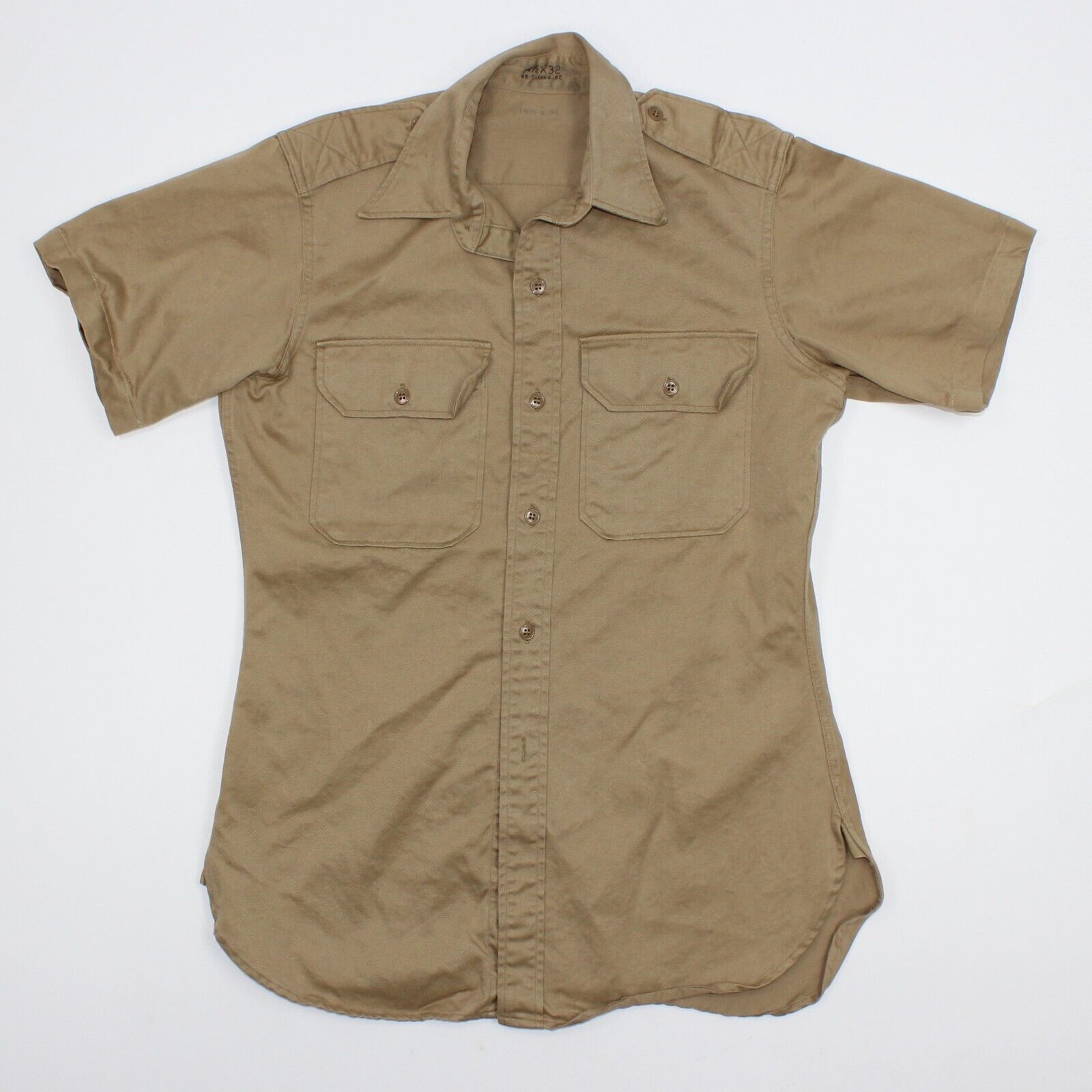 1952 Army Shirt Cotton Khaki -1 Stand Up Collar 8.2 Oz Korean War SIZE 14.5 X 32