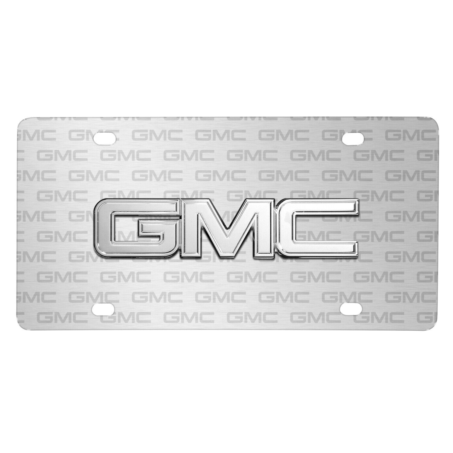 GMC Chrome Metal 3D Logo on Logo Pattern Brushed Aluminum License Plate