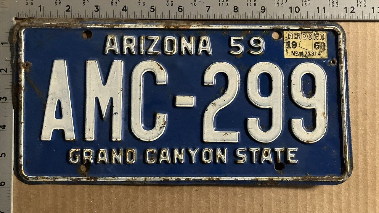 1959 1960 Arizona license plate AMC-299 YOM DMV for your RAMBLER 14329