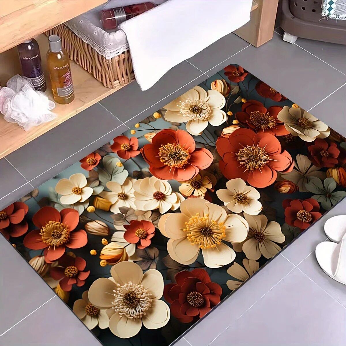 3D Floral Super Absorbent Bathroom Floor Mat 1pc Household Mud Anti Slip Foot Ma