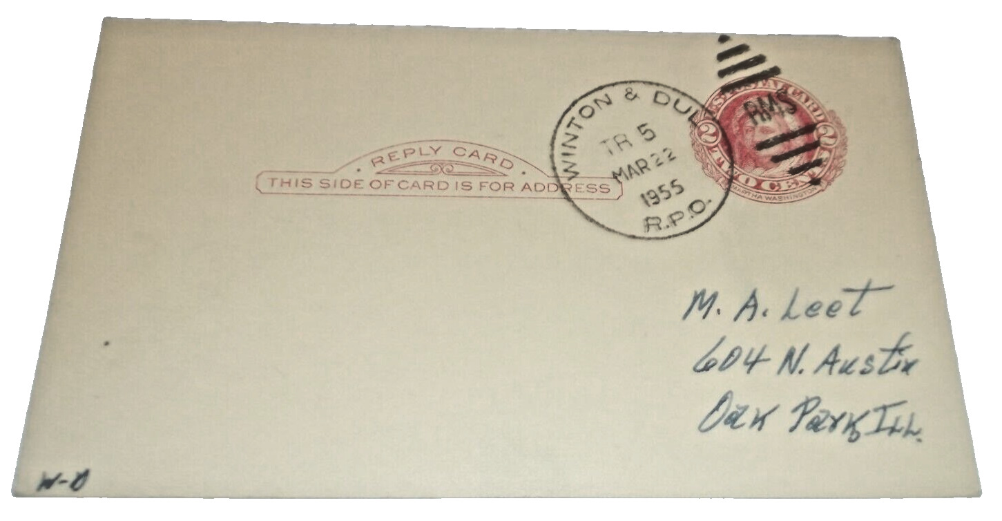 MARCH 1955 DM&IR MISABE & IRON RANGE WINTON & DULUTH TRAIN #5 RPO POST CARD