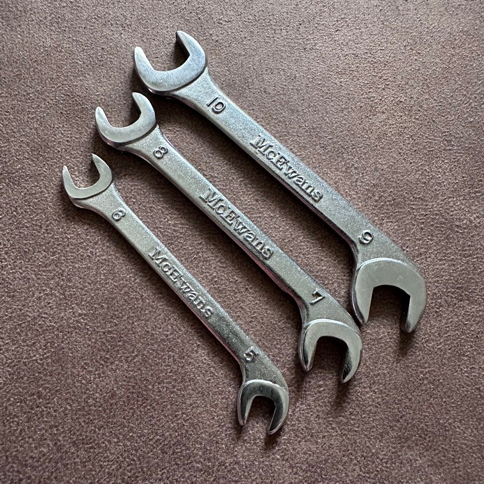 3x VINTAGE McEWANS OFFSET IGNITION SPANNERS 5mm - 10mm METRIC MADE IN JAPAN