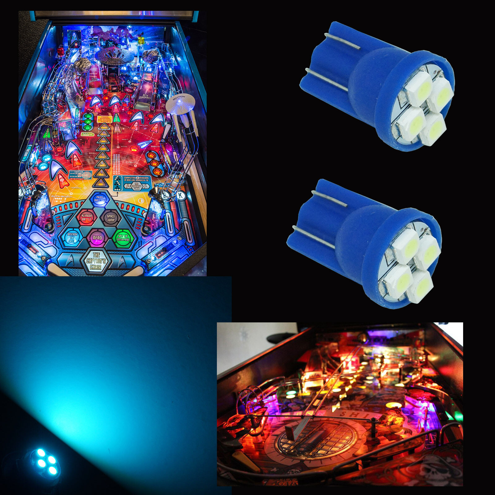 6.3V 10x #555 T10 3528 4 SMD LED Arcade Pinball Machine Light Bulb Ice Blue P3