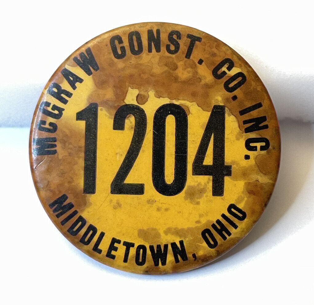 Rare Vintage McGraw Construction Co. Employee Worker Pinback Badge - Ohio