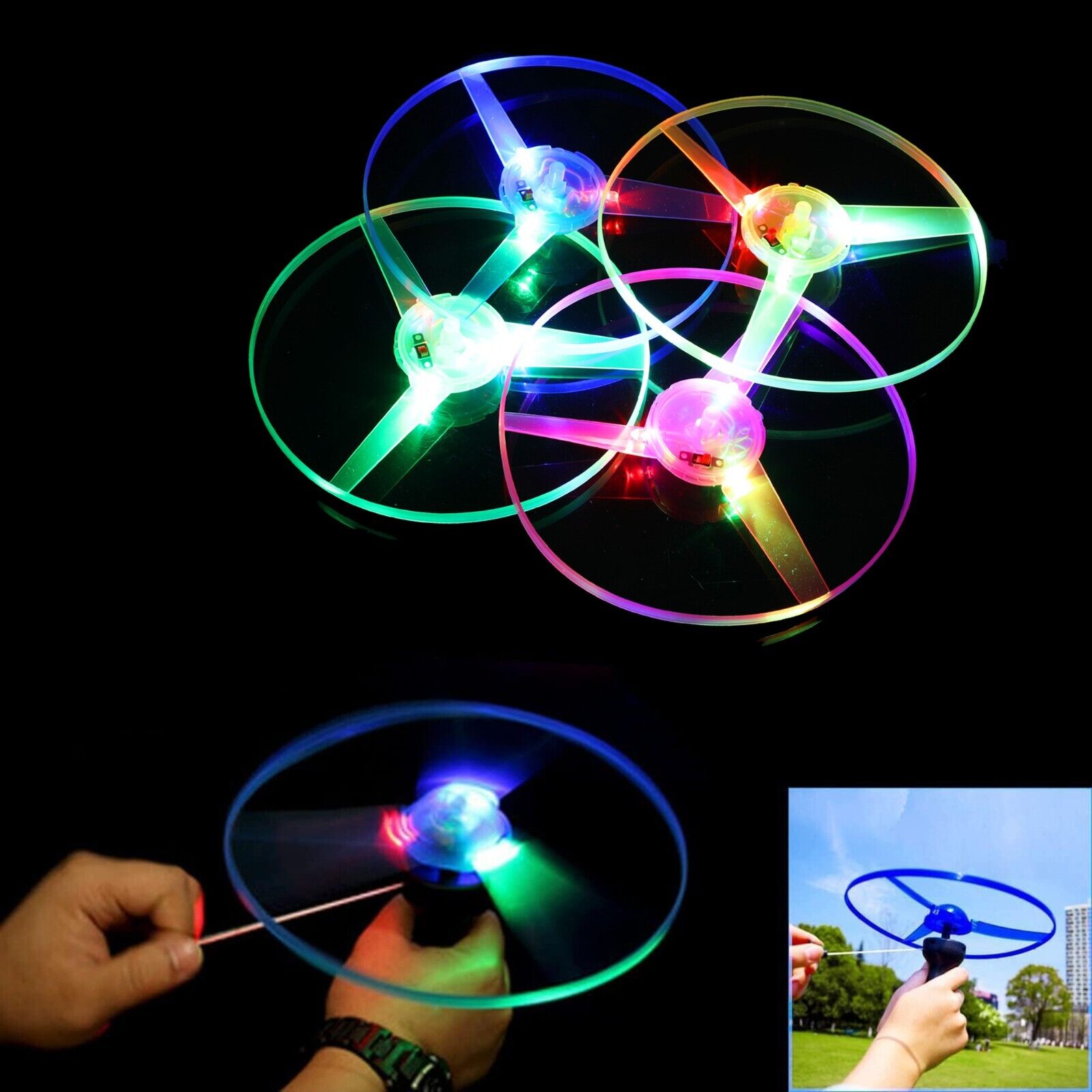 4 PC Flying Toys Light-Up Disco Flyers– Flying Disc with Colorful LED Lights