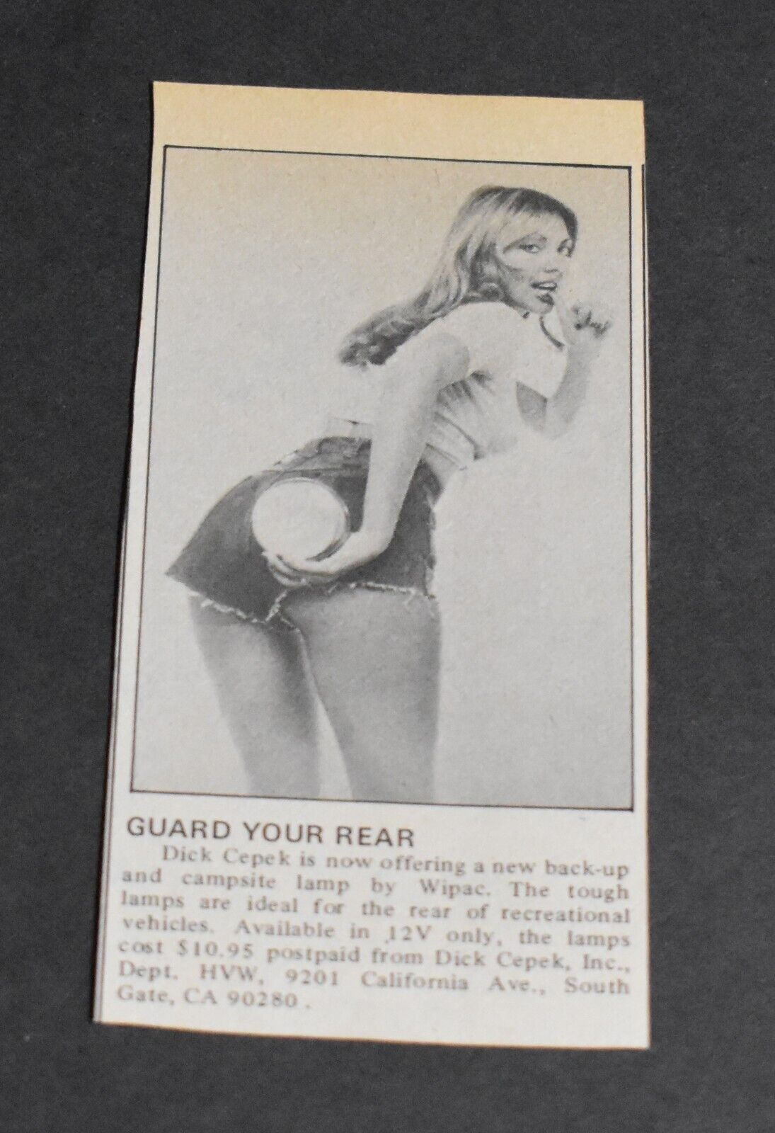 1975 Print Ad Guard your Rear Dick Cepek 12v Lamps South Gate CA art pinup girl