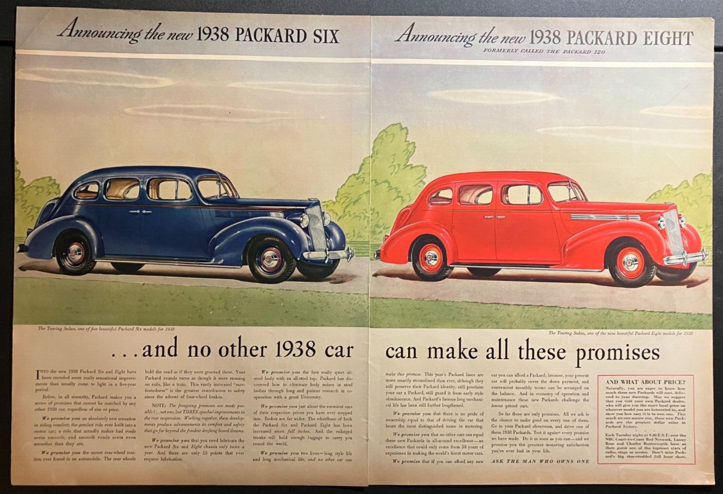 1938 Packard Six & Eight - Vintage Original Illustrated 2-Page Print Ad Wall Art